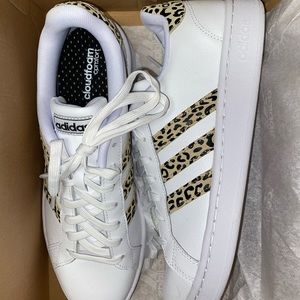 Adidas Women’s Grand Court Leopard Shoes.